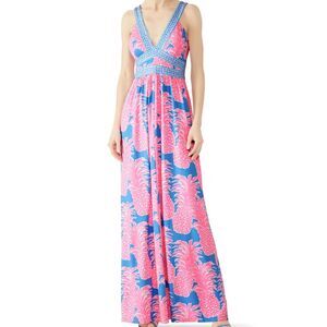 Lilly Pulitzer Taryn Dress,  Maxi, Pink Pineapple Pattern, Size 8